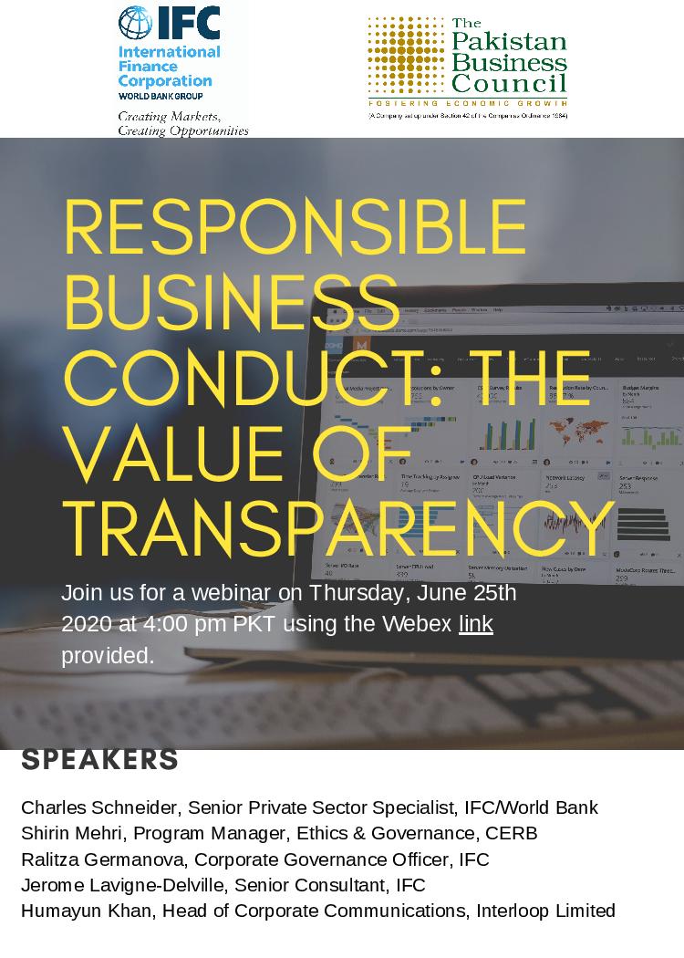 IFC and PBC webinar on Responsible Business Conduct: The Value of Transparency